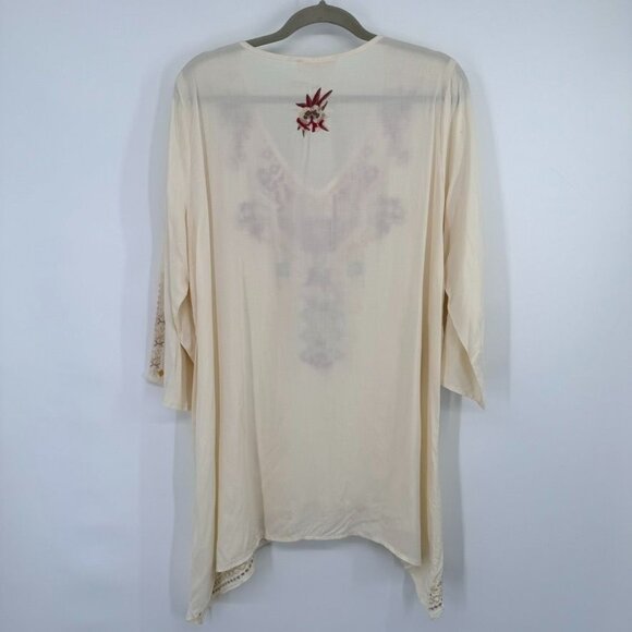Solitaire Womens Embroidered V-Neck Tunic Top  Rayon Size Large ivory 3/4 sleeve - Picture 8 of 12